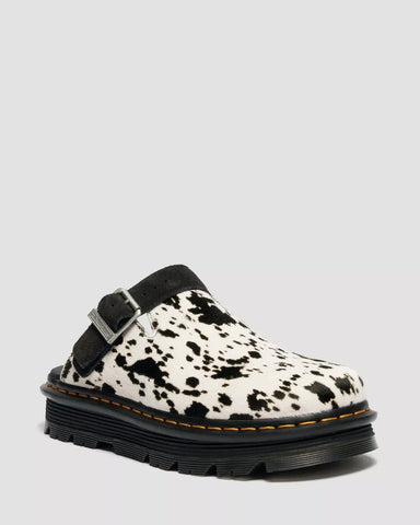 ZEBZAG DALMATIAN HAIR ON LEATHER PLATFORM MULES
