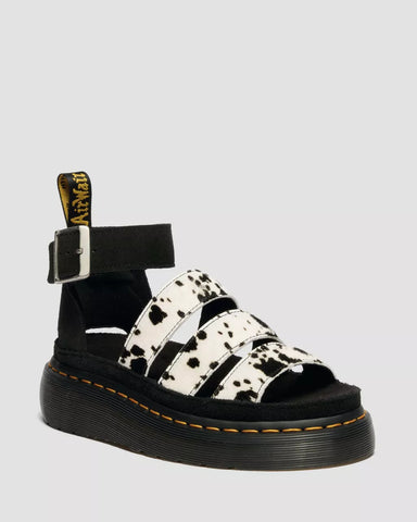 CLARISSA QAUD THREE STRAP HAIR ON LEATHER SANDALS