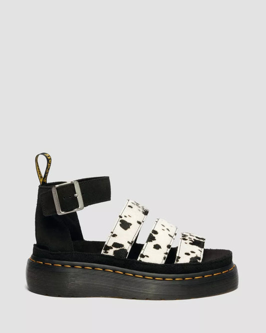 CLARISSA QAUD THREE STRAP HAIR ON LEATHER SANDALS