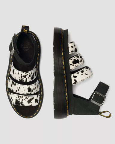 CLARISSA QAUD THREE STRAP HAIR ON LEATHER SANDALS