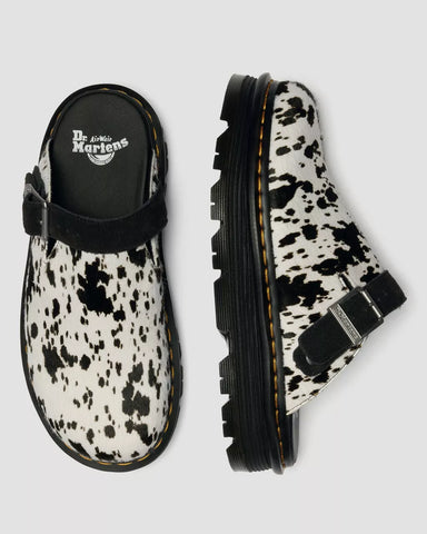 ZEBZAG DALMATIAN HAIR ON LEATHER PLATFORM MULES