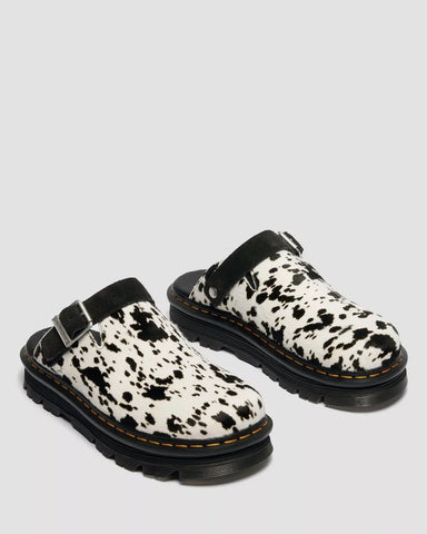 ZEBZAG DALMATIAN HAIR ON LEATHER PLATFORM MULES