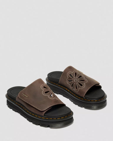 ZEBZAG FLOWER SLIDES CRAZY HORSE STRAP PLATFORM SANDALS
