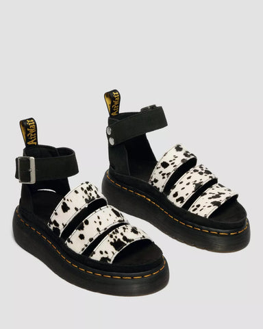 CLARISSA QAUD THREE STRAP HAIR ON LEATHER SANDALS