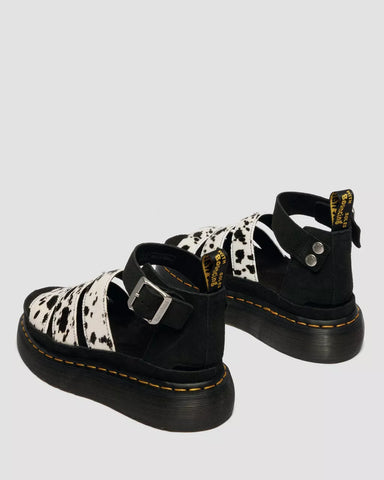 CLARISSA QAUD THREE STRAP HAIR ON LEATHER SANDALS