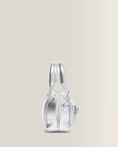 MINI TOP HANDLE SILVER METALLIC PATENT BAG